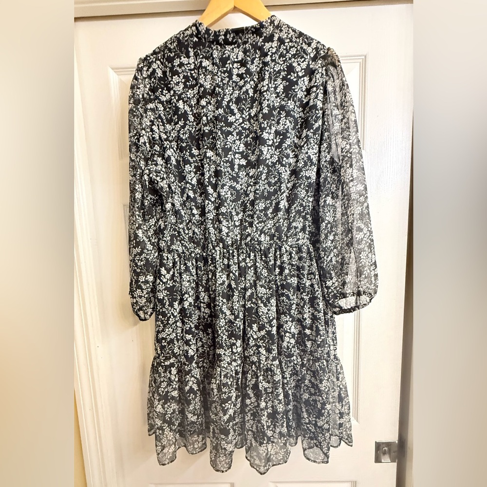 MSK Black and White Floral Long Sleeve Dress - Picture 4 of 5